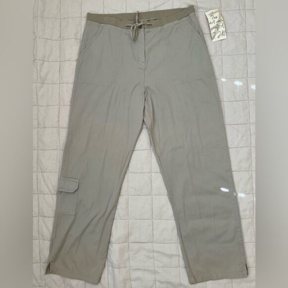 NWT J Jill Petal Soft 100% Cotton Light Grey/Tan Cargo Style Pants Gorpcore - 12 - Picture 1 of 14
